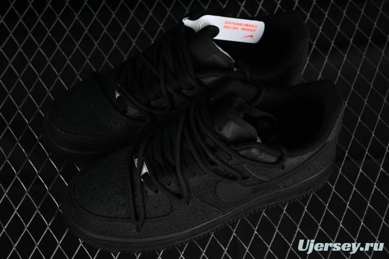 Nike Air Force 1 '07 Low Cleanfit High Street Retro Style All Black Star-Studded Diamond Accents Lace-Up Low-Top Casual Sneakers - ZH0316-030