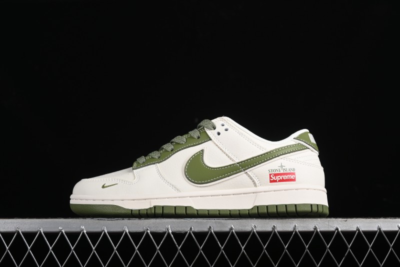 Nike SB Dunk Low x Supreme Stone Island Collaboration Beige Green Starry Sky Anniversary High-End Custom Low-Top Casual Skate Shoes - BB9866-004