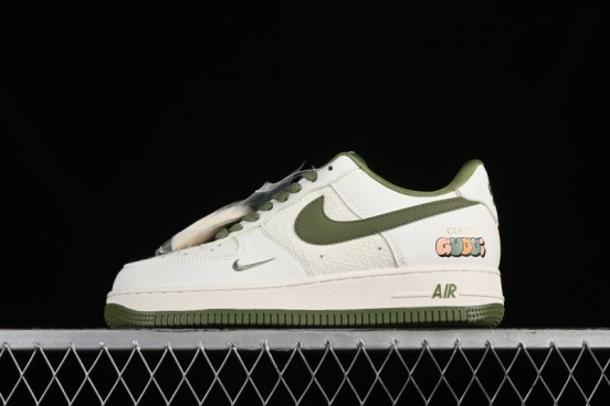 Nike Air Force 1 '07 Low Gucci Collaboration - Beige Green Linen Casual Sneakers - XZ3398-588