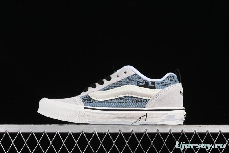HIRONO Knu Skool Low-Top Casual Sneakers with Denim Graffiti Design - VN0009QCRBL
