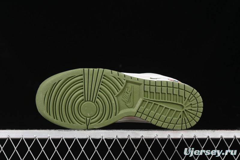 Nike SB Dunk Low Gucci Collaboration - Off White with Green Swoosh Anniversary High-End Custom Low-Top Casual Skate Shoes - KK1888-007