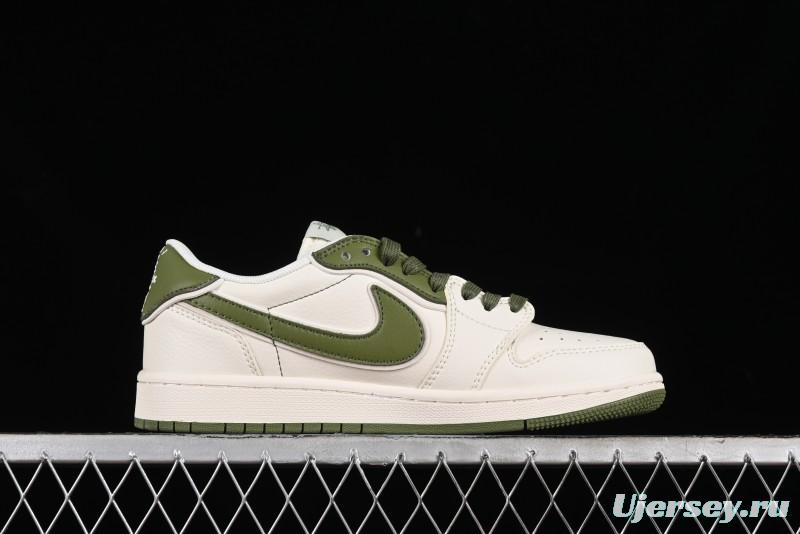 Nike Travis Scott x Fragment Design x Air Jordan 1 Low OG SP AJ1 Retro Sneakers in Sail Military Green - DM6688-602