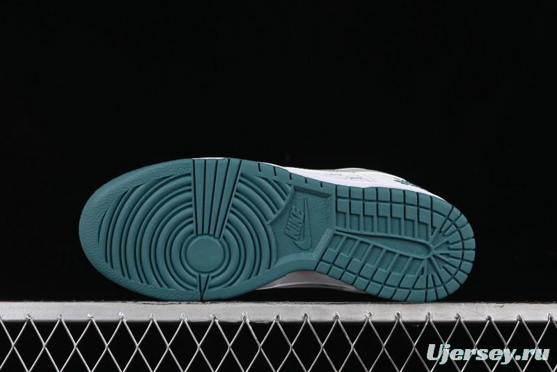 Nike SB Dunk Low Stussy Collaboration - White Grey Green Print Anniversary High-End Custom Low-Top Casual Skate Shoes - XX2025-808