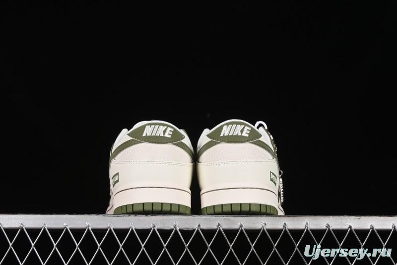 Nike SB Dunk Low Supreme Collaboration - Off White Dark Green Check Anniversary High-End Custom Low-Top Casual Skate Shoes - DQ1098-393