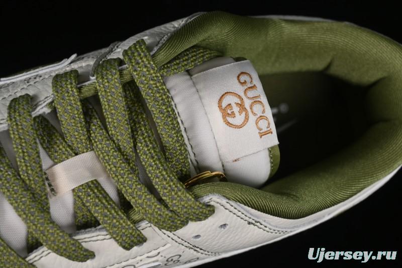 Nike SB Dunk Low Gucci Collaboration - Subtle Pattern Beige Green Swoosh Anniversary Custom Low-Top Casual Sneakers - KK1888-006