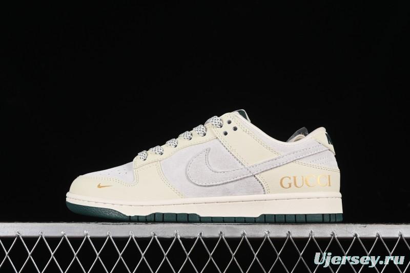 Nike SB Dunk Low Gucci Collaboration - Beige with Yellow Swoosh Anniversary High-End Custom Low-Top Casual Sneakers - DQ1098-390