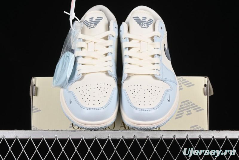 Nike Air Jordan 1 Low Retro Basketball Shoes - Giorgio Armani Collaboration Ice Blue - WG8850-012