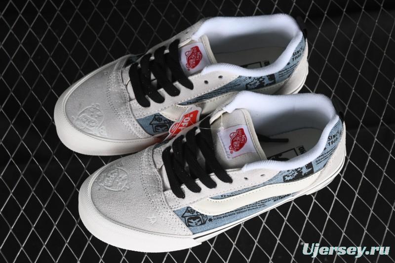 HIRONO Knu Skool Low-Top Casual Sneakers with Denim Graffiti Design - VN0009QCRBL