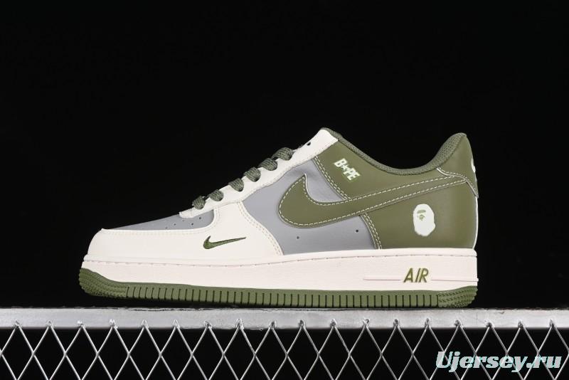 Nike Air Force 1 '07 Low Bape Collaboration - Dark Green Grey Low Top Casual Sneakers BB6566-205