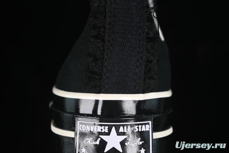 Converse Chuck 1970s High Top Canvas Shoes in Black Lace Punk Style - A10026C