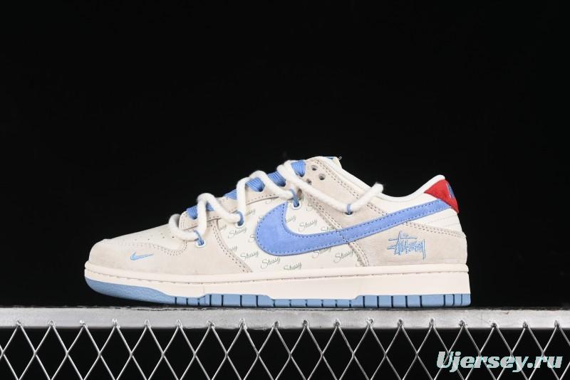 Nike SB Dunk Low Stussy Anniversary Edition Customized Low-Top Casual Skate Shoes with Blue Swoosh - SJ2068-279