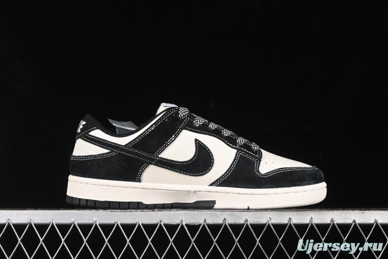 Nike SB Dunk Low Supreme x Stussy Triple Collaboration - Black White Black Swoosh Anniversary Custom Low Top Casual Skate Shoes - SJ2068-300