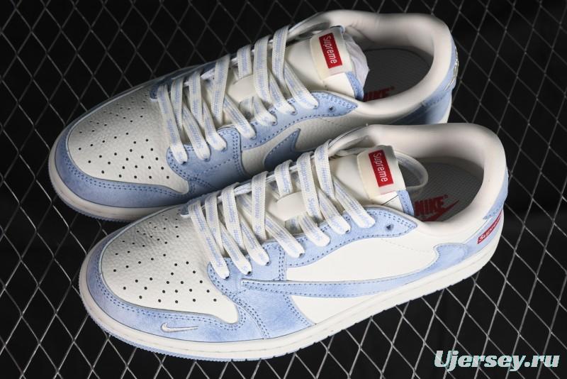 Nike Travis Scott x Fragment Design x Air Jordan 1 Low OG SP AJ1 Supreme Collaboration - Tie-Dye Blue Low-Top Casual Sneakers - CH6336-010