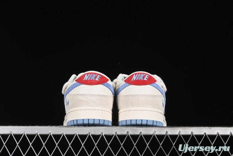 Nike SB Dunk Low Stussy Anniversary Edition Customized Low-Top Casual Skate Shoes with Blue Swoosh - SJ2068-279