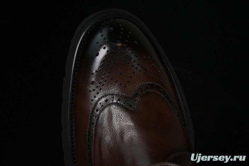 ECCO Block Derby Round Toe Genuine Leather Brogue Dress Shoes - 63667201002