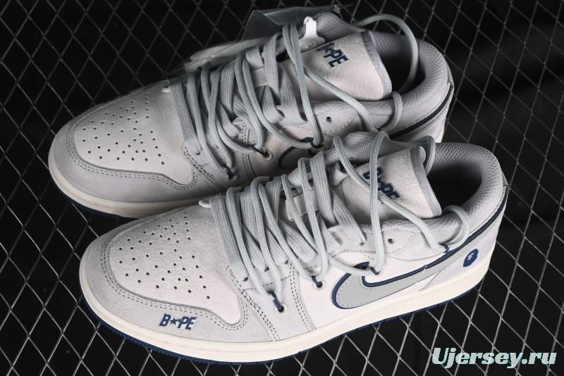 Nike Air Jordan 1 Low AJ1 Bape Collaboration - Grey Blue Retro Basketball Shoes with Custom Laces - SJ9950-019