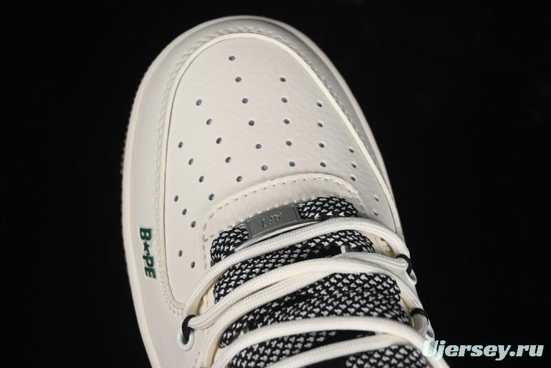 Nike Air Force 1 '07 Low Bape Collaboration - Beige Green Gum Pull Tab Casual Sneakers SJ1198-100