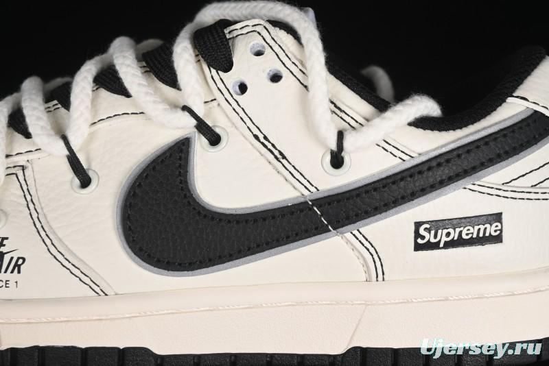 Nike SB Dunk Low Supreme Collaboration - Beige Black Mini Swoosh Anniversary Customized Low-Top Casual Skate Shoes - XX2025-566