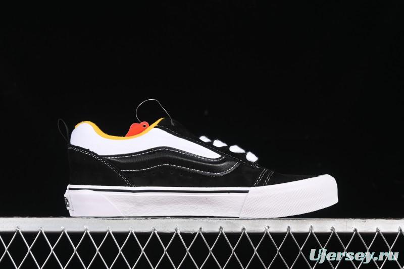 Vans Knu Skool Low-Top Retro Casual Vulcanized Slip-On Sneakers in Black White Yellow - VN000D6C6RJ