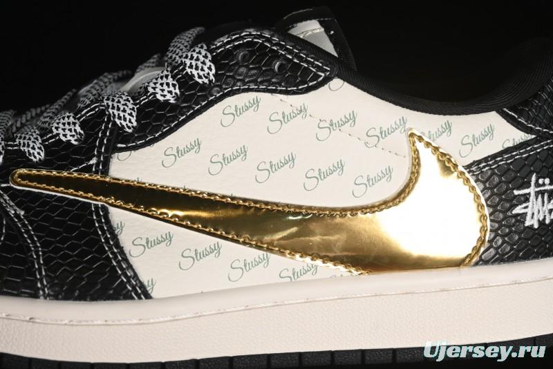 Nike Travis Scott x Fragment Design x Air Jordan 1 Low OG SP AJ1 Retro Sneakers with Dragon Scale Swoosh - XY2688-112