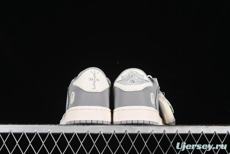 Nike Travis Scott x Fragment Design x Air Jordan 1 Low OG SP AJ1 Bape Collaboration - Moon Shadow Grey Low Top Casual Sneakers BB6511-625