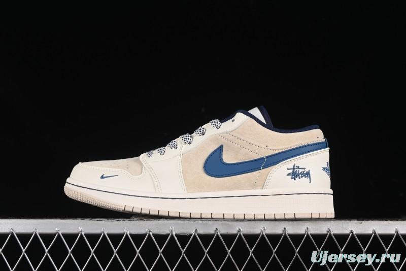 Nike Air Jordan 1 Low Stussy Collaboration - Light Beige Retro Basketball Shoes - SJ9950-027
