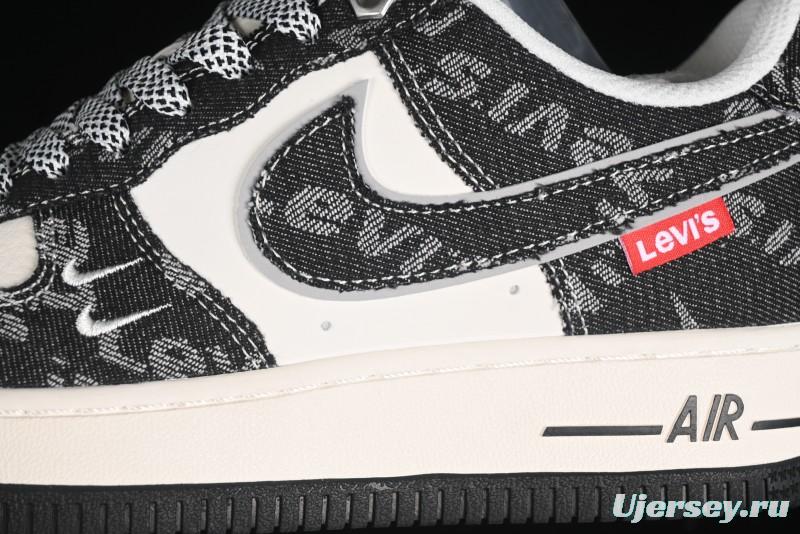 Nike Air Force 1 '07 Low Levi's Collaboration Double Swoosh Beige Black Casual Sneakers - SJ6698-001