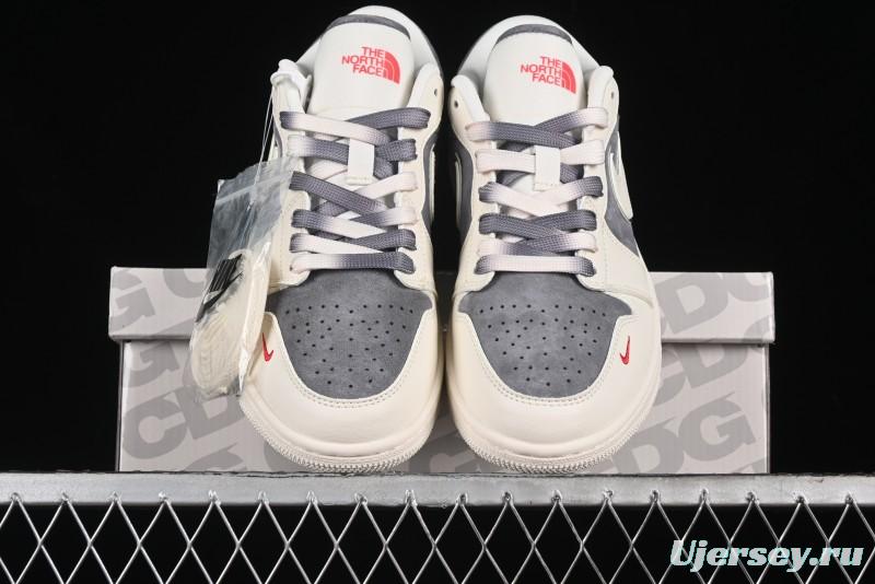 Nike Air Jordan 1 Low AJ1 The North Face Collaboration - Off White Grey Silver Trim Retro Basketball Shoes - SJ9950-039