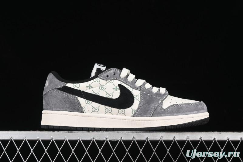 Nike Travis Scott x Fragment Design x Air Jordan 1 Low OG SP AJ1 Gucci Collaboration - Black Hook Dragonfly Low-top Casual Sneakers - SJ2068-137