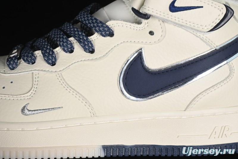 Nike Air Force 1 '07 Mid Deep Blue Two-Tone Sole Mid-Top Casual Sneakers with Reflective Stars - XL0236-233