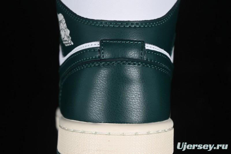 Nike Air Jordan 1 Mid Basketball Shoes in White/Oxidized Green - BQ6472-133