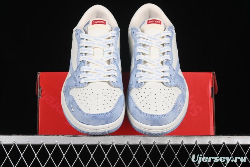 Nike Travis Scott x Fragment Design x Air Jordan 1 Low OG SP AJ1 Supreme Collaboration - Tie-Dye Blue Low-Top Casual Sneakers - CH6336-010