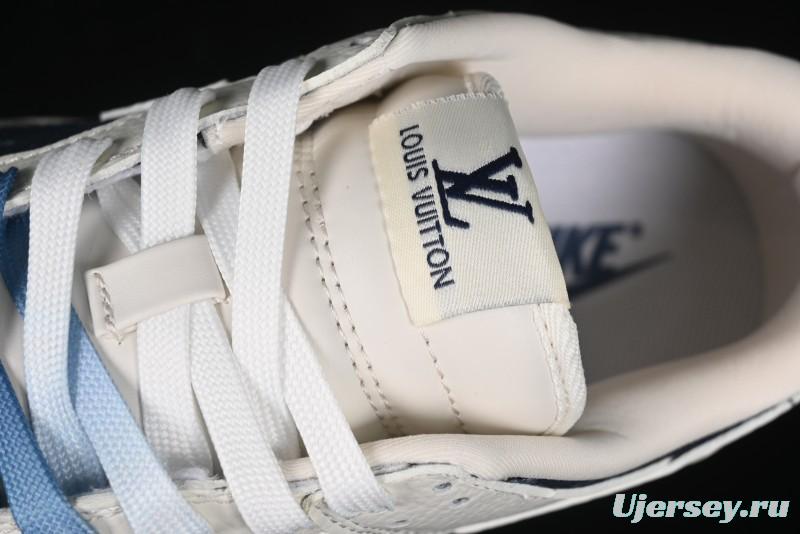 Nike SB Dunk Low LV Collaboration - Light Blue Denim Print Anniversary High-End Custom Low-Top Casual Skate Shoes - XB3802-359