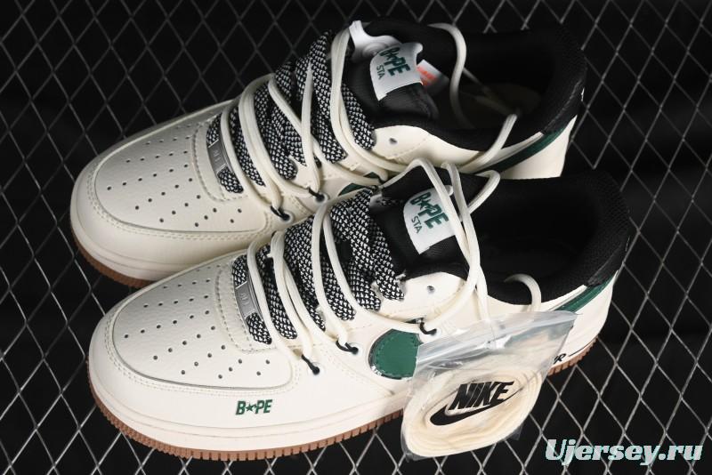 Nike Air Force 1 '07 Low Bape Collaboration - Beige Green Gum Pull Tab Casual Sneakers SJ1198-100