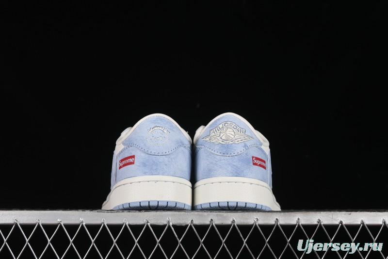 Nike Travis Scott x Fragment Design x Air Jordan 1 Low OG SP AJ1 Supreme Collaboration - Tie-Dye Blue Low-Top Casual Sneakers - CH6336-010