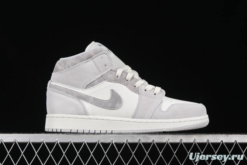 Nike Air Jordan 1 Mid AJ1 Basketball Shoes White Grey - FQ7720-002