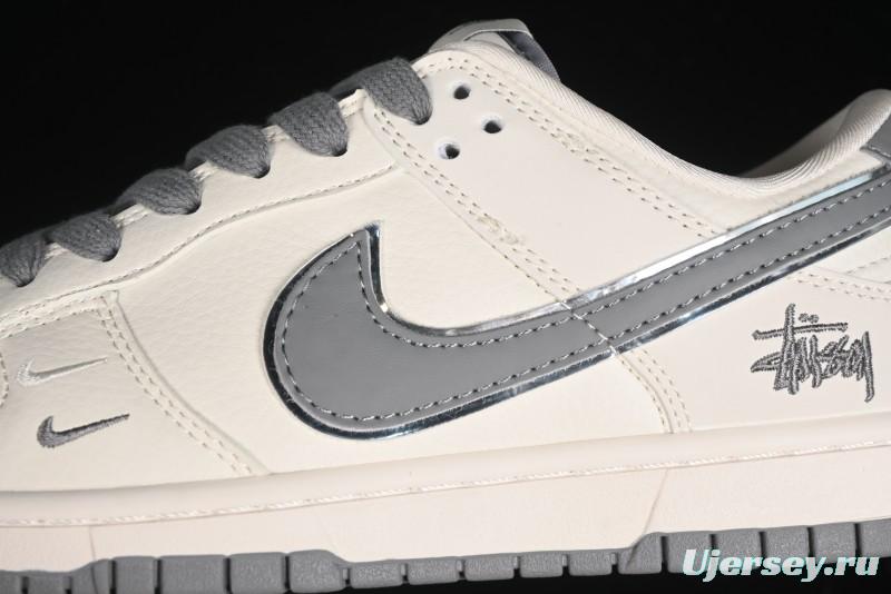Nike SB Dunk Low Stussy Collaboration - Off White Dark Grey Swoosh Anniversary Custom Low-Top Casual Skate Shoes - DQ1098-382