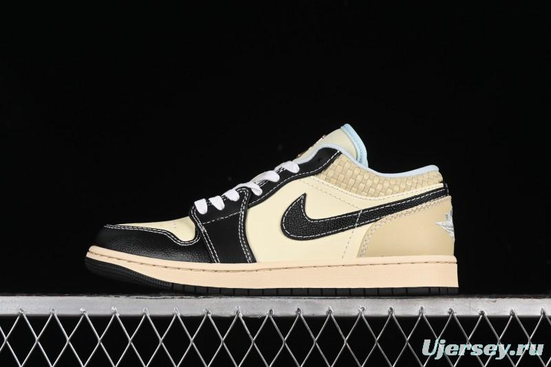 Nike Air Jordan 1 Low "Coconut Milk Black" Casual Basketball Shoes with Contrast Swoosh - HQ3437-101