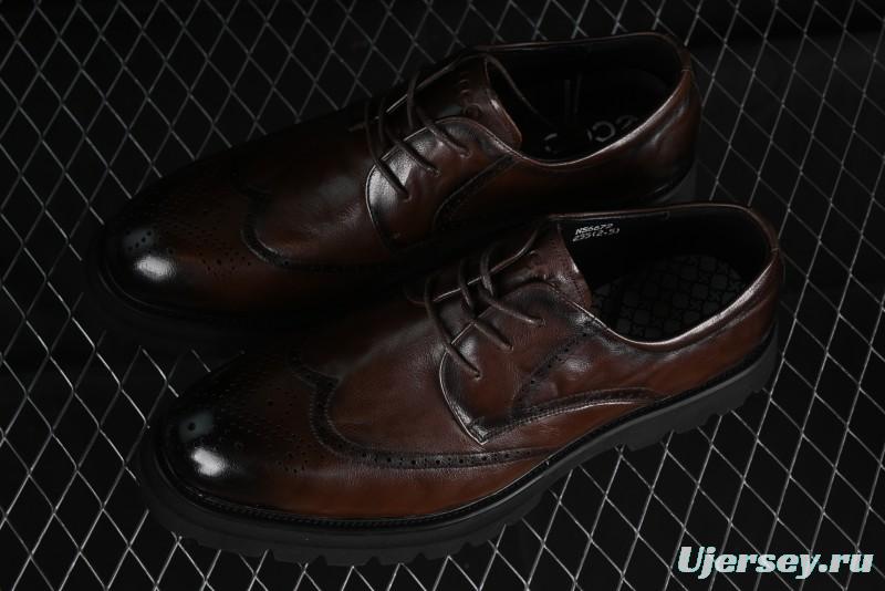 ECCO Block Derby Round Toe Genuine Leather Brogue Dress Shoes - 63667201002