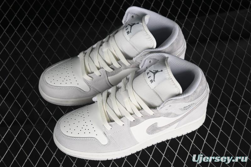 Nike Air Jordan 1 Mid AJ1 Basketball Shoes White Grey - FQ7720-002