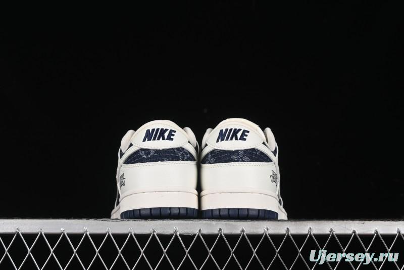 Nike SB Dunk Low LV Collaboration - Light Blue Denim Print Anniversary High-End Custom Low-Top Casual Skate Shoes - XB3802-359
