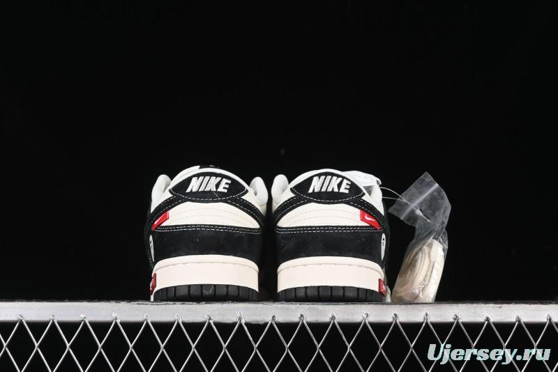 Nike SB Dunk Low Stussy Collaboration - Black White Marking Line Anniversary High-End Custom Low-Top Casual Sneakers - BB9898-008