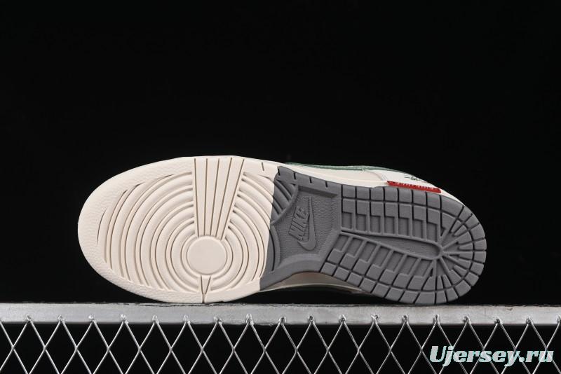 Nike SB Dunk Low Supreme x Stussy Triple Collaboration - Off White Green Swoosh Anniversary Custom Low-Top Casual Sneakers - SJ2068-303