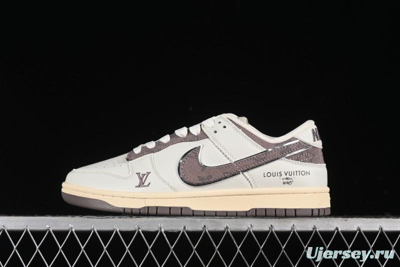 Nike SB Dunk Low LV Collaboration - Beige Denim Swoosh Anniversary High-End Custom Low-Top Casual Skate Shoes - JH8310-957