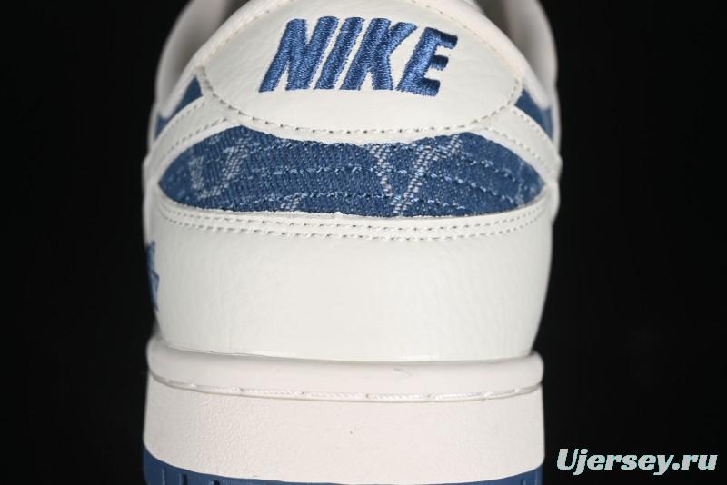 Nike SB Dunk Low LV Collaboration - Beige Blue Print Anniversary High-End Custom Low-Top Casual Skate Shoes - JH8310-954