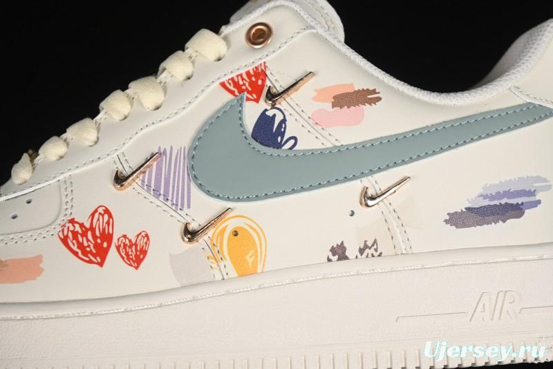 Nike Air Force 1 '07 Low Casual Sneakers with Mint Mambo Anime Theme and Gold Spray - ZH0316-040