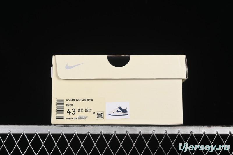 Nike SB Dunk Low LV Collaboration - Dark Blue Denim White Blue Swoosh Anniversary High-End Custom Low-Top Casual Sneakers - DJ2024-008