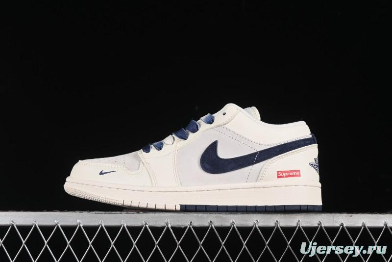 Nike Air Jordan 1 Low Supreme Collaboration - Deep Blue Two-Tone Sole Retro Basketball Shoes - SJ9950-020