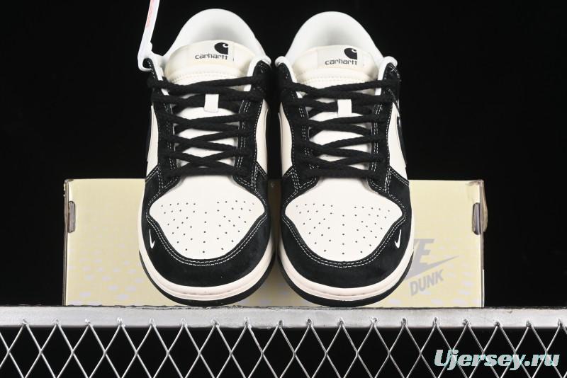 Nike SB Dunk Low Carhartt Collaboration - Off White Black Swoosh Anniversary Custom Low-Top Casual Skate Shoes - SJ1089-005