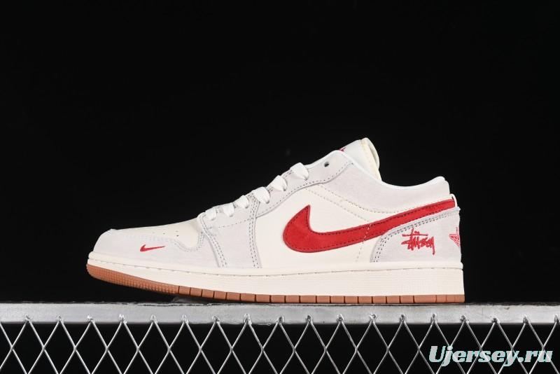 Nike Air Jordan 1 Low Stussy Collaboration - Pink Pig Retro Low-Top Basketball Shoes - SJ9950-023